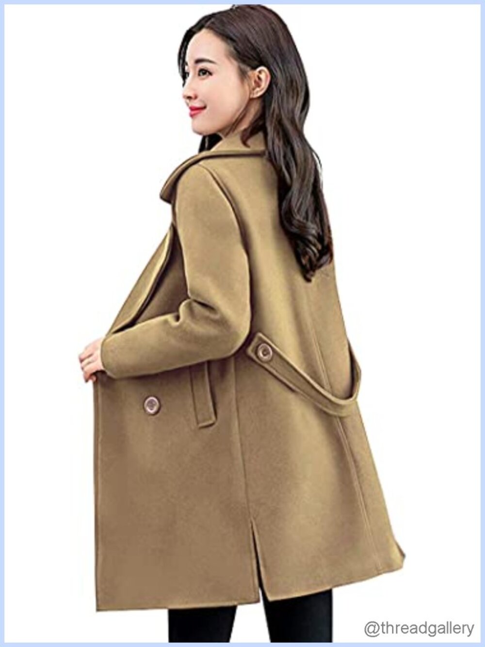 Women's Wool Blend Pea Coat Double Breasted Belted